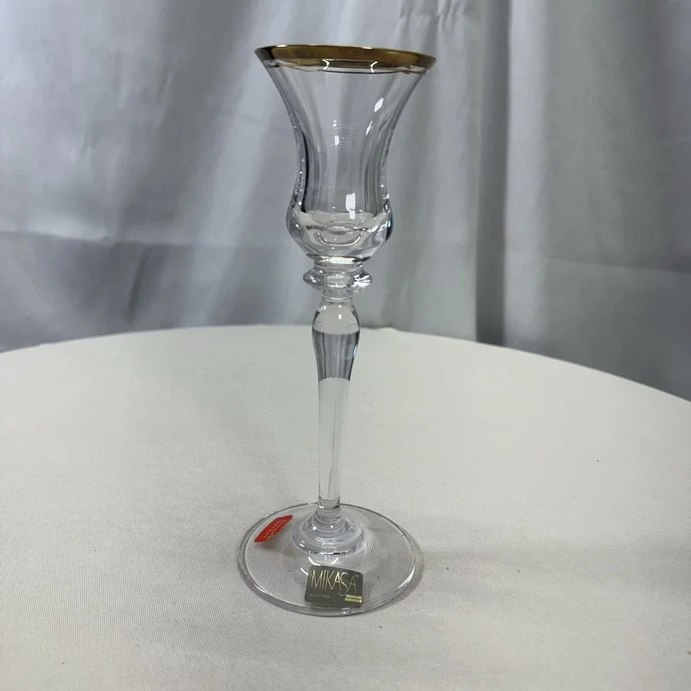 One (1) MIKASA Jamestown Crystal Candlestick Gold‎ Trim Single Candle Holders